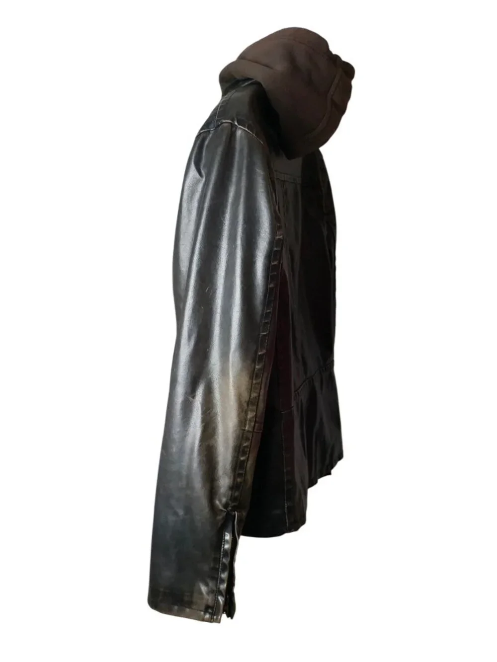 Vtg Levis Mens L Moto Coat Distressed Hooded Brown Leather Fleece Lined Jacket